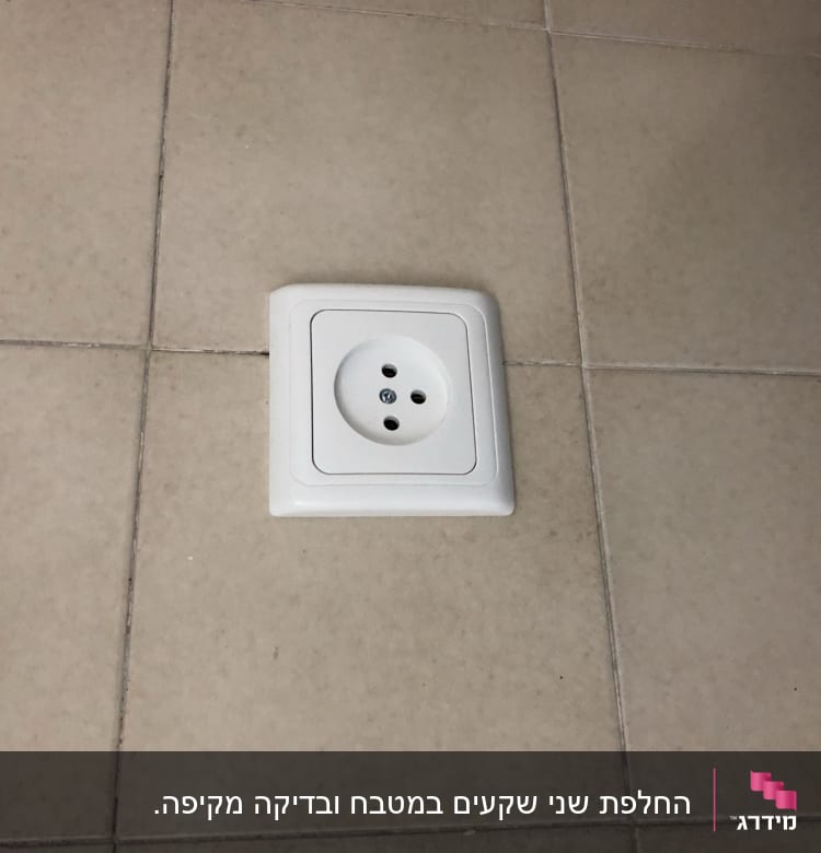 שקע חשמלי לבן מותקן על קיר אריחים